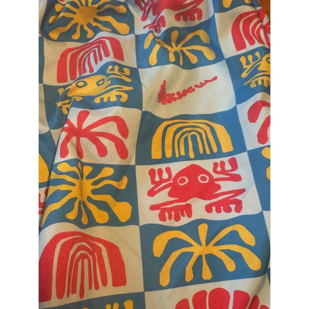 NIKE Men Small Blue Red Yellow Graphic Woven Flow Shorts Beach Festival Swim Y2K - Picture 3 of 6